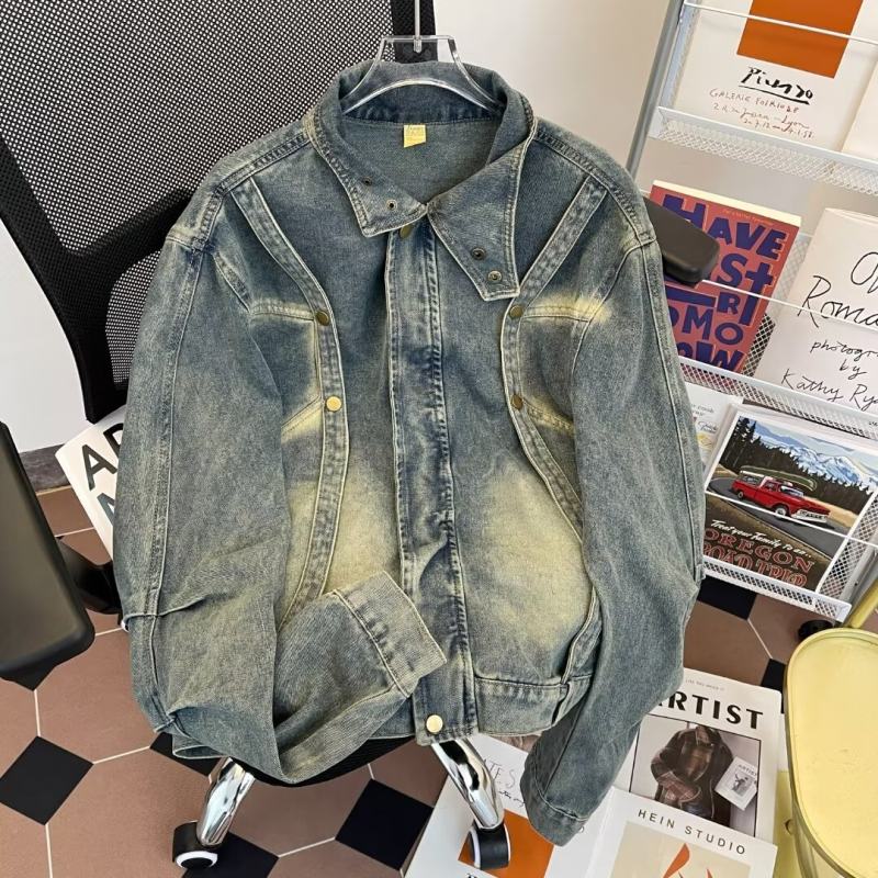 Autumn new distressed denim jacket American street couple retro hip-hop style jacket