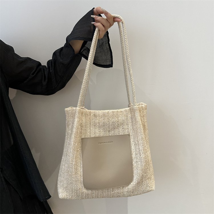 Women's Straw Fashion Casual Bag Summer Versatile Ins Shoulder Underarm Bag Popular Underarm Bag Simple and Versatile
