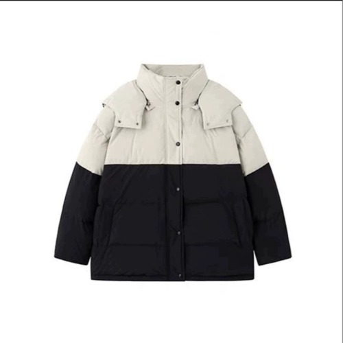 Korean style small contrast color bread coat and cotton coat for women in winter, lazy style, loose design, hooded down jacket