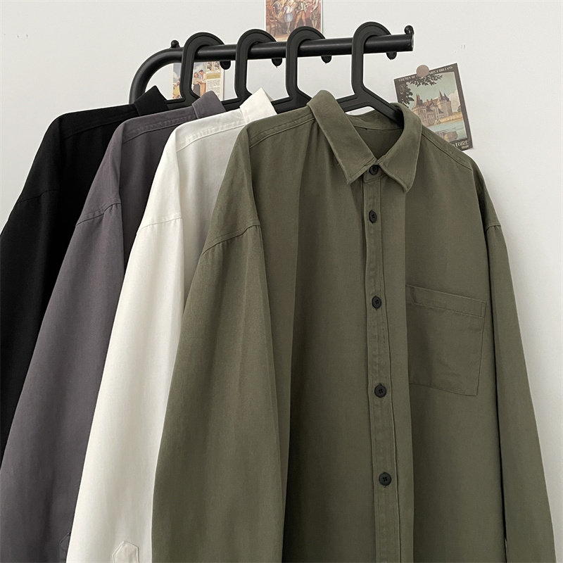 Spring new long-sleeved shirt men's Hong Kong style ins trend coat loose cotton shirt