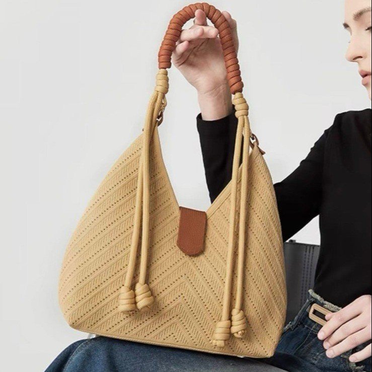 New knitted women's bag woven tote bag niche design versatile temperament single shoulder armpit backpack foreign trade wholesale