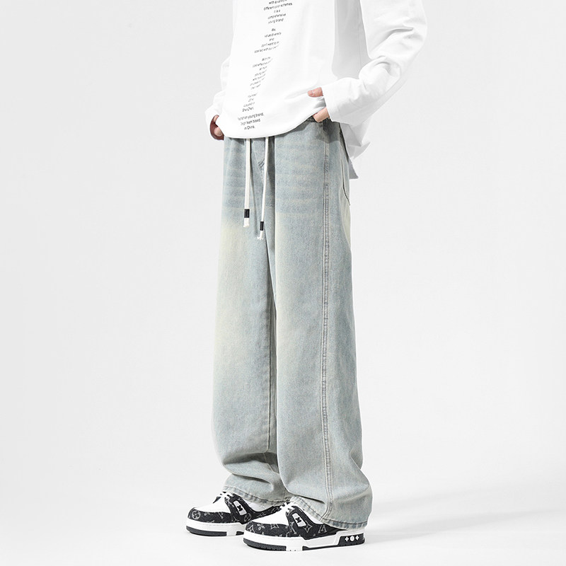Autumn and winter 4-color drawstring low-cut high-quality washed jeans