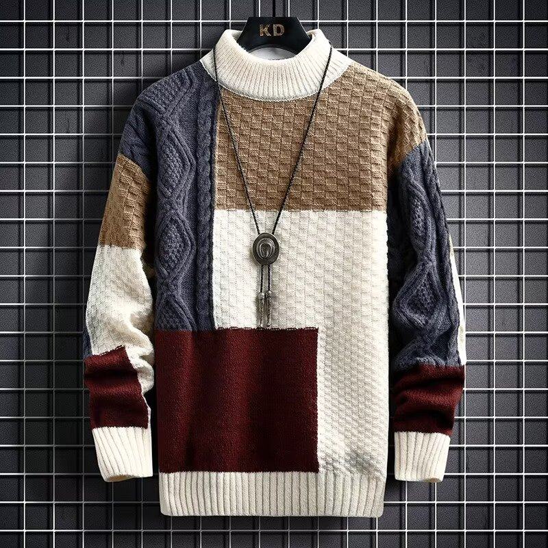 Winter new half turtleneck sweater for men, junior high school and high school students and teenagers, thickened mid-collar bottoming sweater