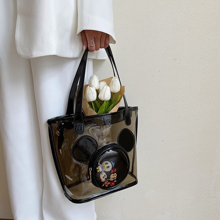 Large-capacity jelly bag women's new trendy summer all-match shoulder bag transparent bucket bag portable vegetable basket bag