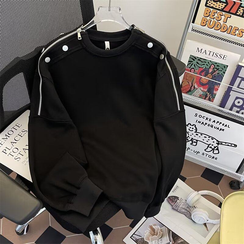 Autumn new coat men's round neck design shoulder zipper sweatshirt