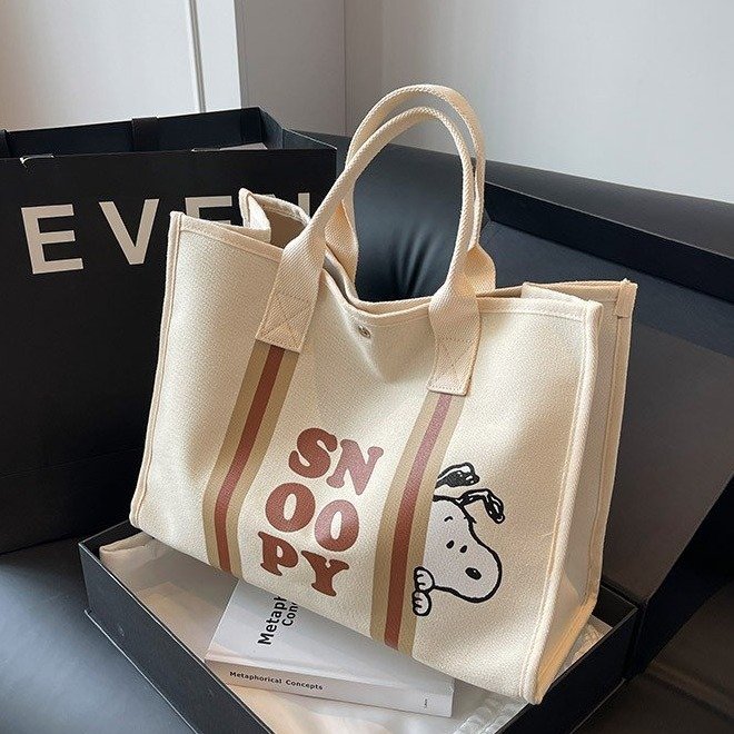 Large-capacity cartoon canvas bag for women summer new style internet celebrity fashion shoulder tote bag outing portable shopping bag