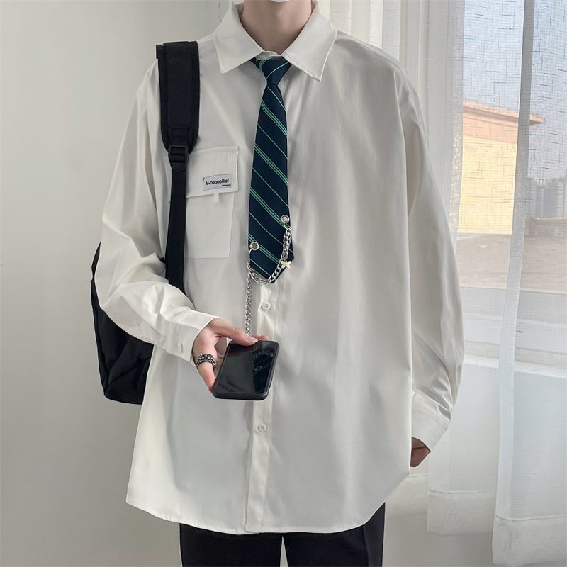 Free tie Hong Kong style long-sleeved shirt for men, wear shirt inside and outside