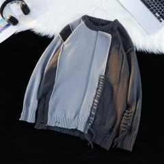 Color block sweater men's American street hip-hop advanced design lazy style sweater jacket