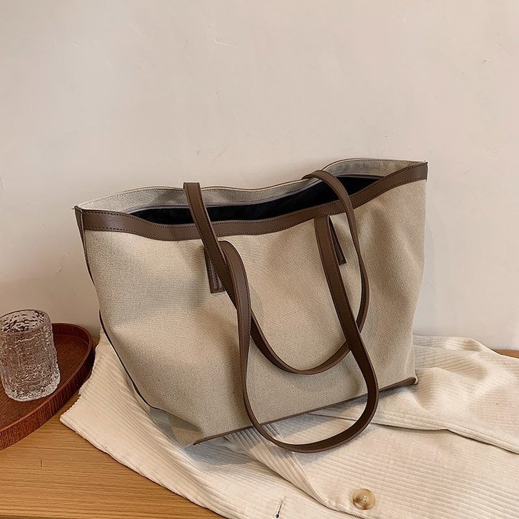 Simple texture tote bag for women summer new large-capacity canvas bag for girls shopping bag tutoring bag