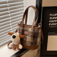 High-end retro woolen plaid bucket small bag women's bag this year's new fashion large-capacity portable shoulder bag