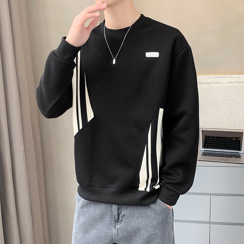 Men's sweatshirts, trendy brands, contrasting color splicing, long-sleeved T-shirts, round neck, casual and fashionable autumn and winter cool jackets