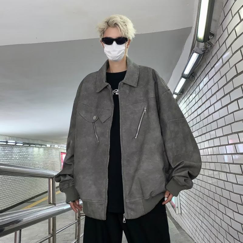 Retro tie-dye suede work jacket high street loose American flight jacket