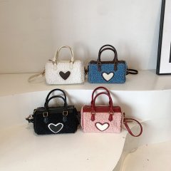 Lamb plush velvet bag for women 2024 autumn and winter new style high-end portable Boston women's bag simple shoulder bag