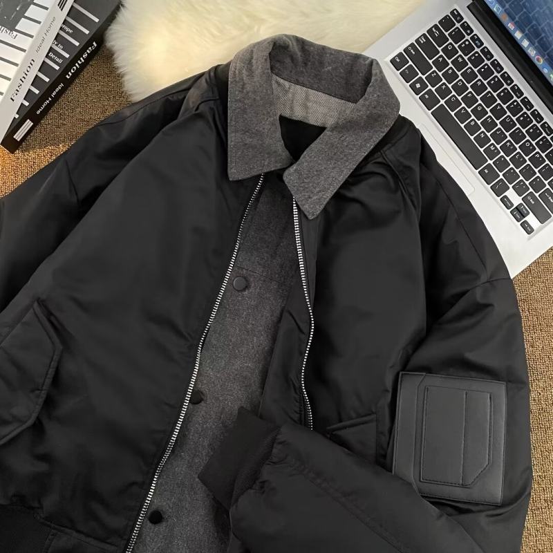 Fake two-piece cotton coat men's winter loose lapel cotton coat Oxford composite inner coat