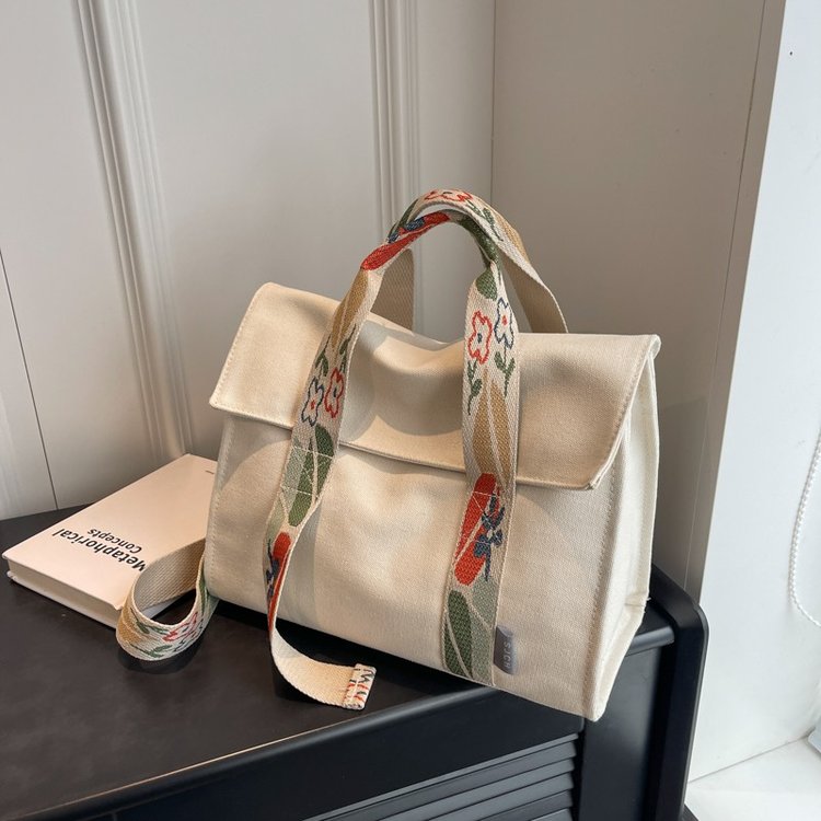 Foreign trade large-capacity canvas bag for women 2024 new style trendy simple versatile pattern wideband portable tongle crossbody bag