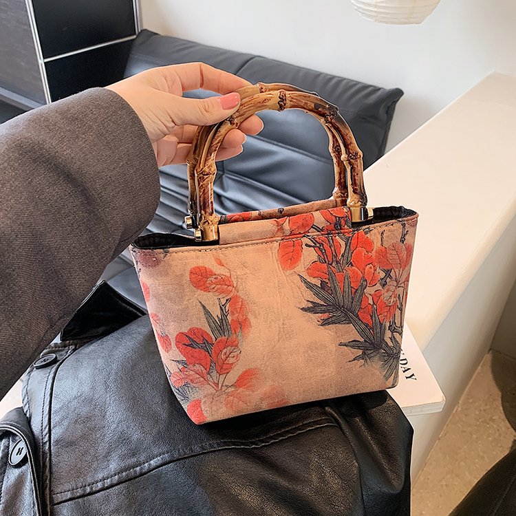 Bamboo handheld small bag for women 2024 spring and summer new national style new Chinese style cheongsam bag Hanfu wooden handle handbag