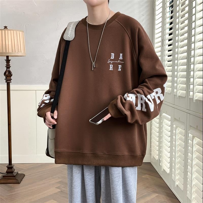 Autumn and winter round neck sweatshirt men's long-sleeved hoodless trendy brand casual loose versatile student jacket