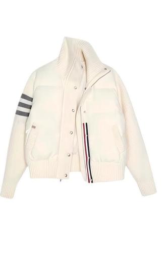 Korean college style design splicing knitted cotton jacket for men and women in autumn and winter, unique and chic stand-up collar, light cotton jacket