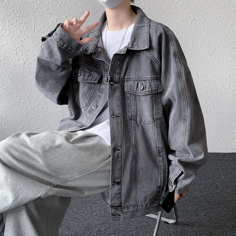 Hong Kong style retro denim jacket men's autumn loose ins trendy brand work jacket