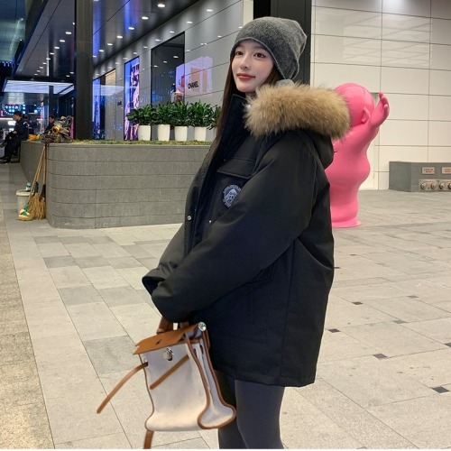 Workwear down cotton coat women's high-end style overcoming 2024 new detachable fur collar cotton coat mid-length winter jacket