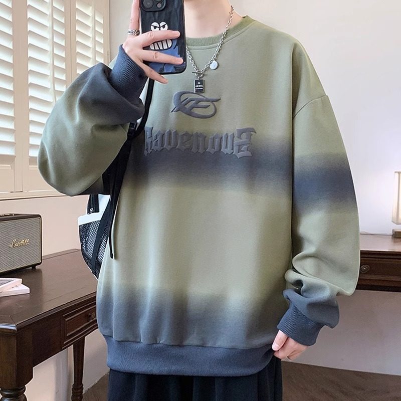 C21 American loose gradient sweatshirt men's round neck long-sleeved t-shirt youth trendy brand printed casual top