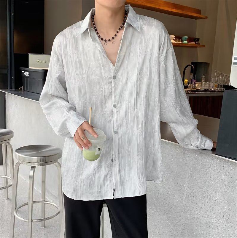 Spring and summer Hong Kong style ins trendy brand long-sleeved shirts for men, high-end, loose and versatile, thin long-sleeved casual shirts