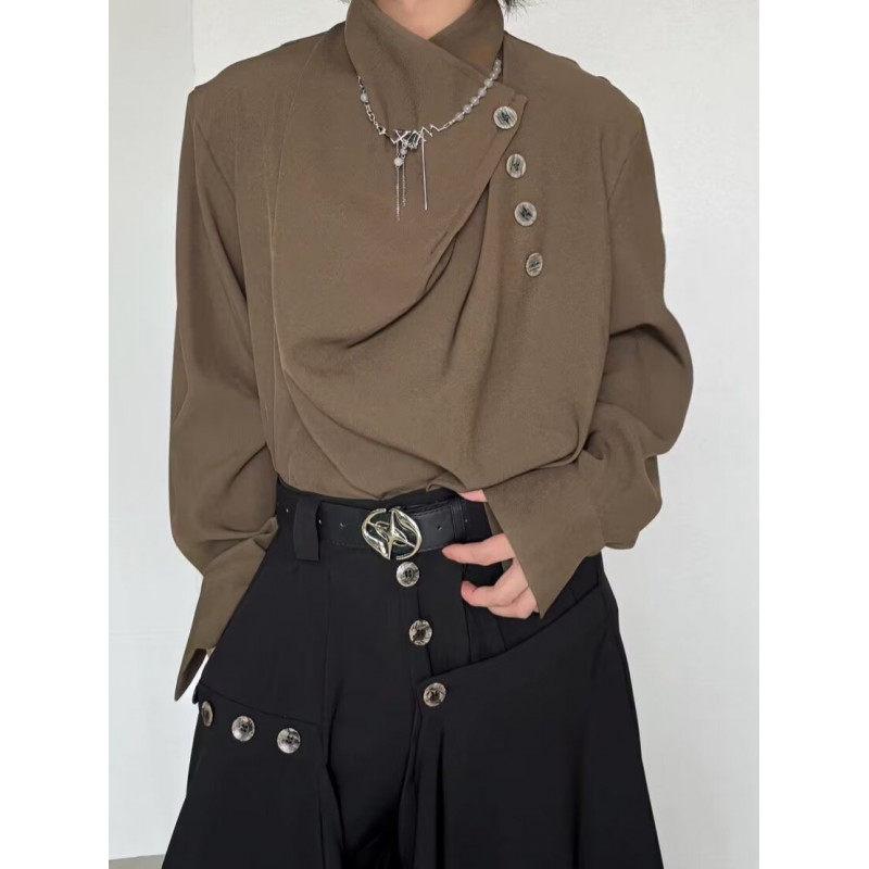 Network diagram!  Irregular shirt, high-end design, niche drape, black warrior style