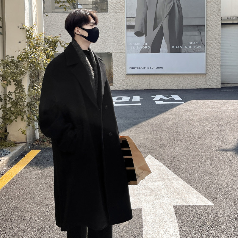 Autumn and winter mid-length woolen coat men's knee-length Korean style woolen windbreaker jacket