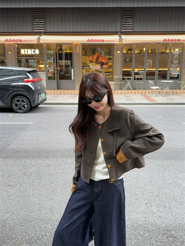 French retro style houndstooth contrasting short coat