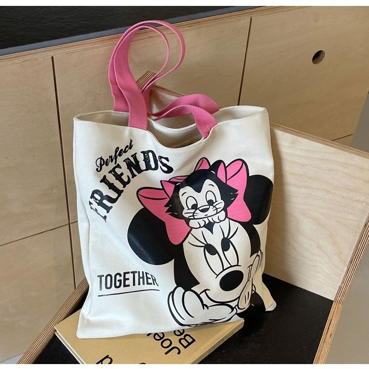 Commuting Tote Bag Cartoon Printed Canvas Bag for Women Korean Version Versatile Shoulder Bag Large Capacity Mommy Tote Bag