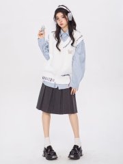 College style irregular V-neck sweater vest for women 2024 autumn new style soft and waxy outer layering niche vest