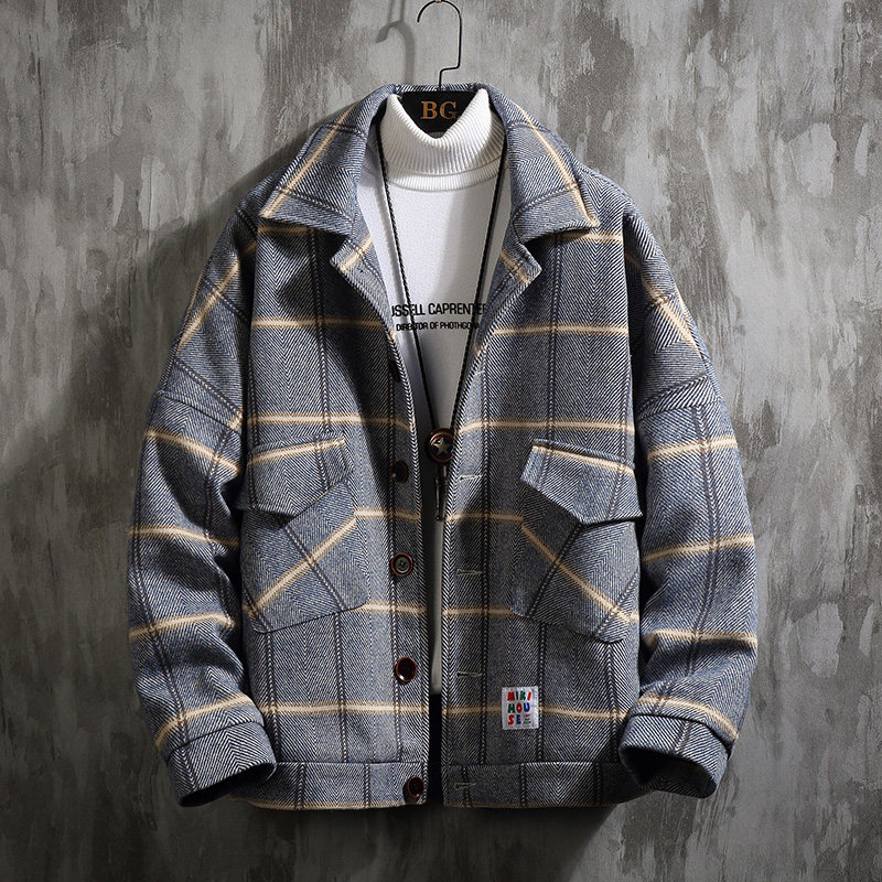 Men's loose woolen coat Korean style trendy woolen coat men's cotton coat