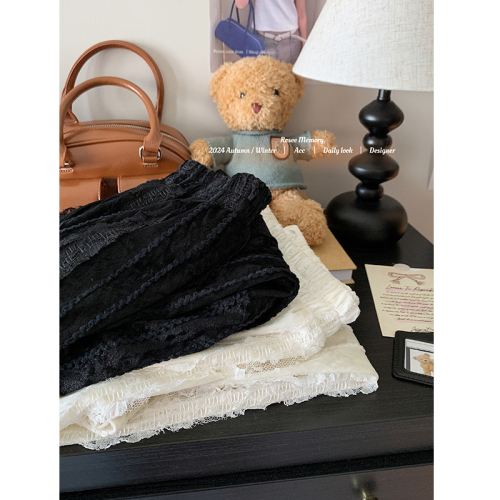 Real shot of 2024 winter thick soft velvet skirt heavy industry lace skirt versatile elastic waist long skirt