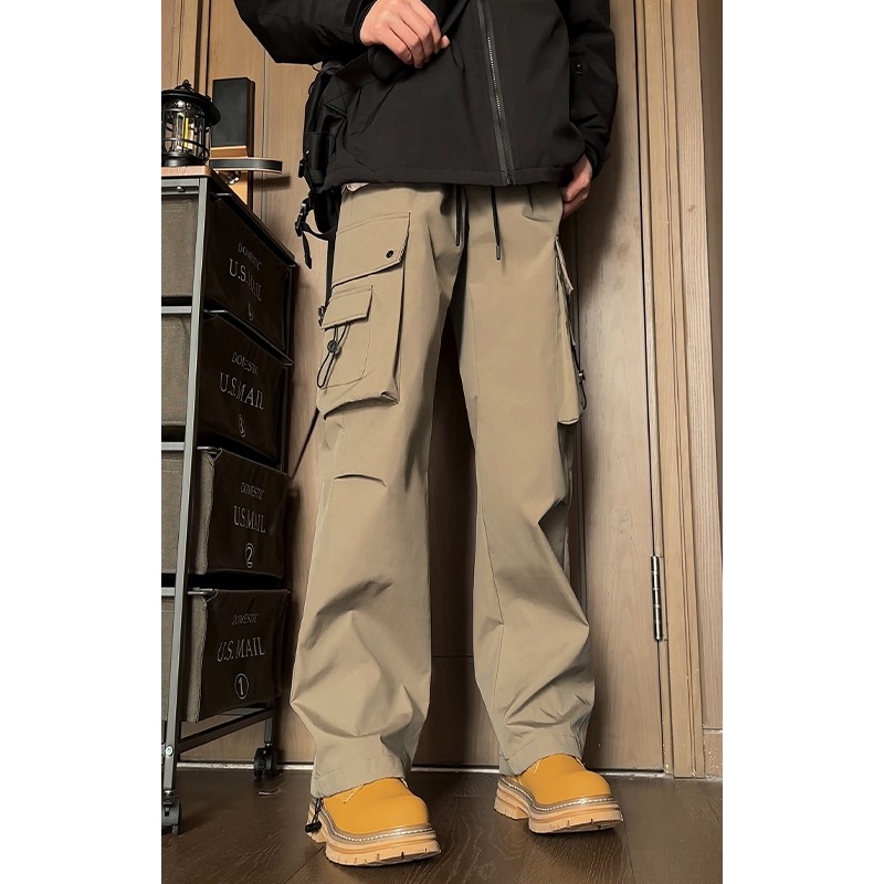 Spring Hong Kong style retro multi-pocket overalls men's large size leggings trousers