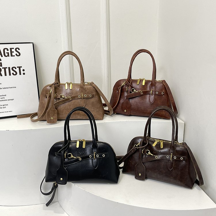2024 new high-end Boston handbag, retro commuter briefcase, niche design, portable crossbody bag, trendy