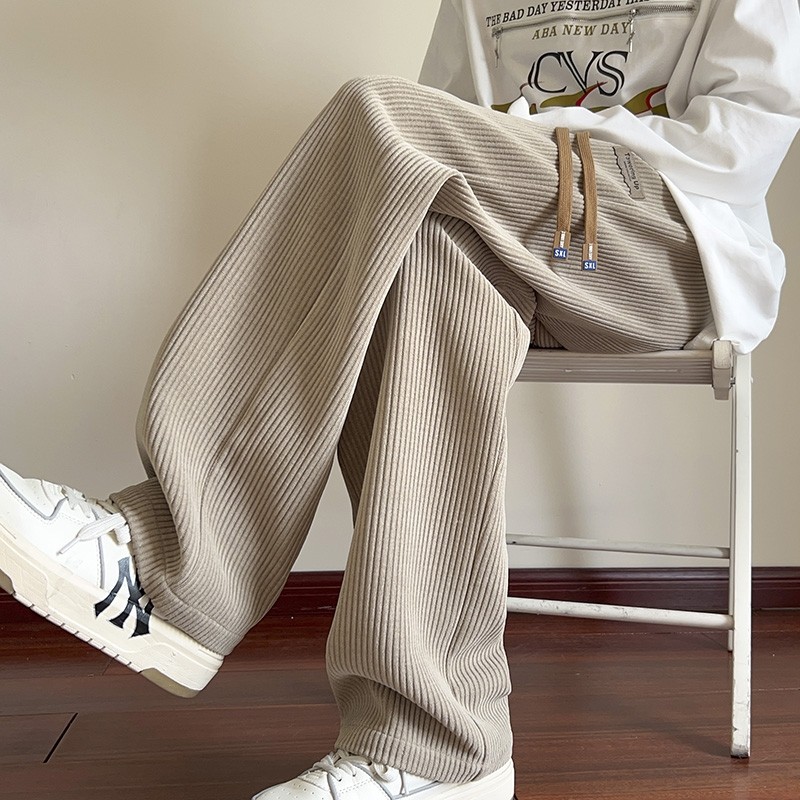 Autumn new American textured chenille casual pants for men European cotton velvet large size straight pants