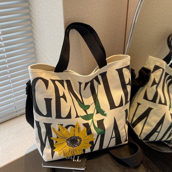 Spring Textured Mommy Tote Canvas Bag 2024 New Gentle Woman Color Printed Shoulder Bag