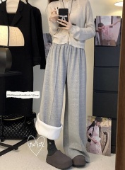 Versatile velvet and thickened loose soft and waxy casual wide-leg pants