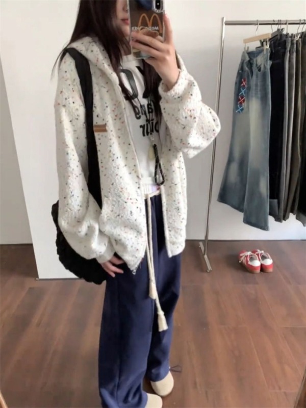 American fashion brand college style hooded cardigan sweatshirt for female students autumn new niche versatile couple jacket