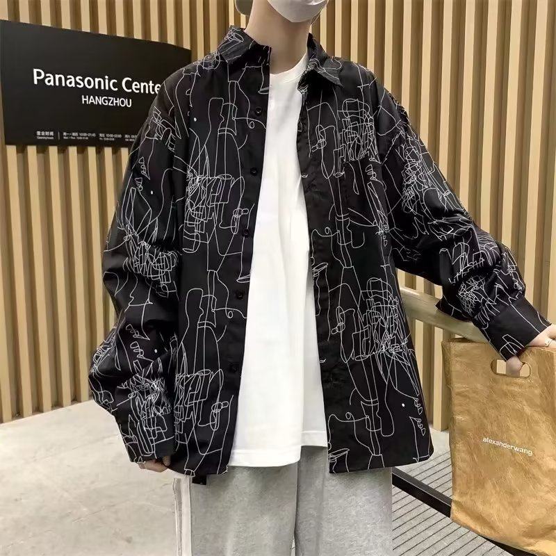 Autumn fashion printed men's long-sleeved shirt Japanese style personalized design jacket