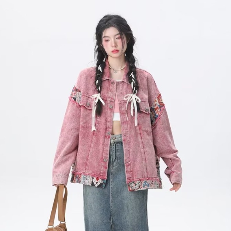 Denim short jacket new style women's spring and autumn loose design niche petite short jacket tops plus size women's clothing