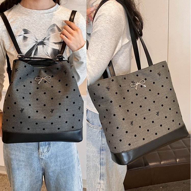 Korean style college style casual large capacity women's bag 2024 new polka dot print bucket bag fashionable backpack