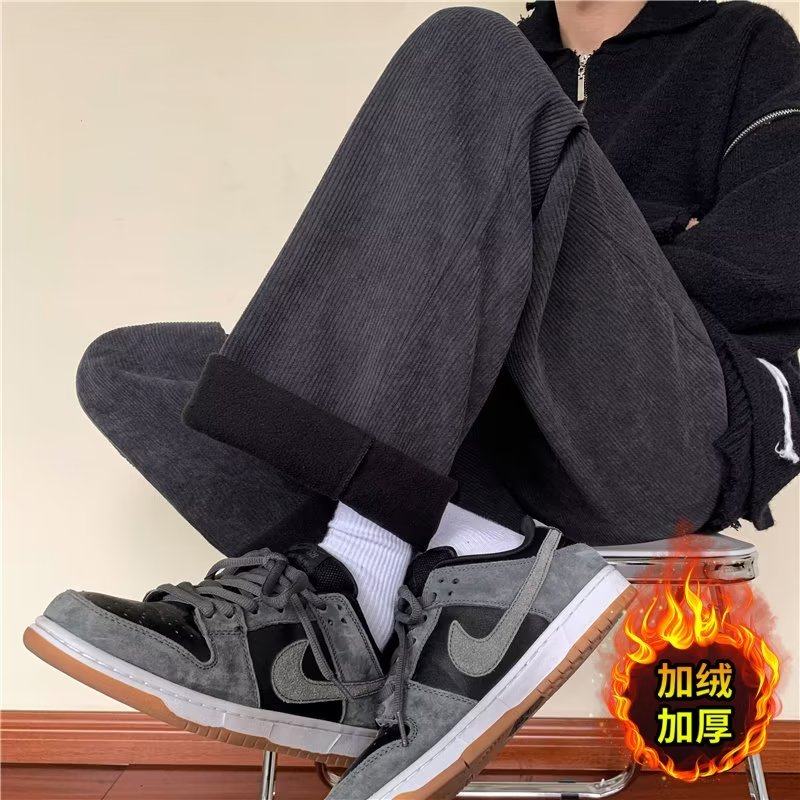 Corduroy pants men's autumn and winter American wide-leg pants plus velvet casual trousers