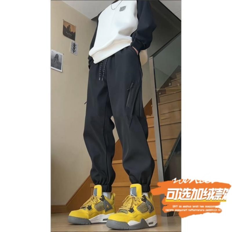 American outdoor functional waterproof jacket men's winter high street zipper workwear loose straight plus velvet leggings