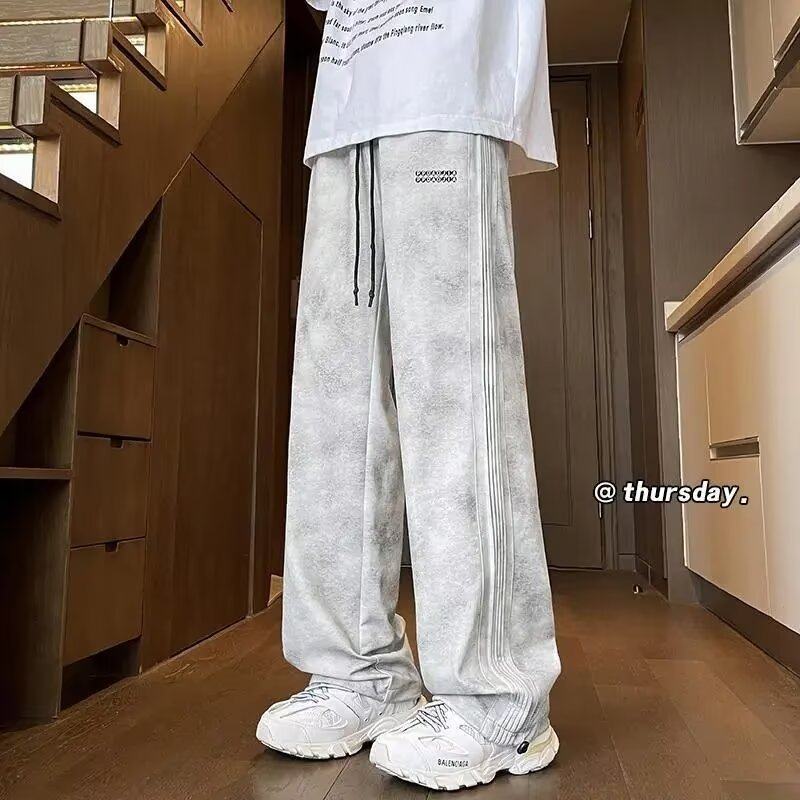 Dirty pants men's summer American trendy brand design sports pants loose straight autumn wide-legged pants for boys