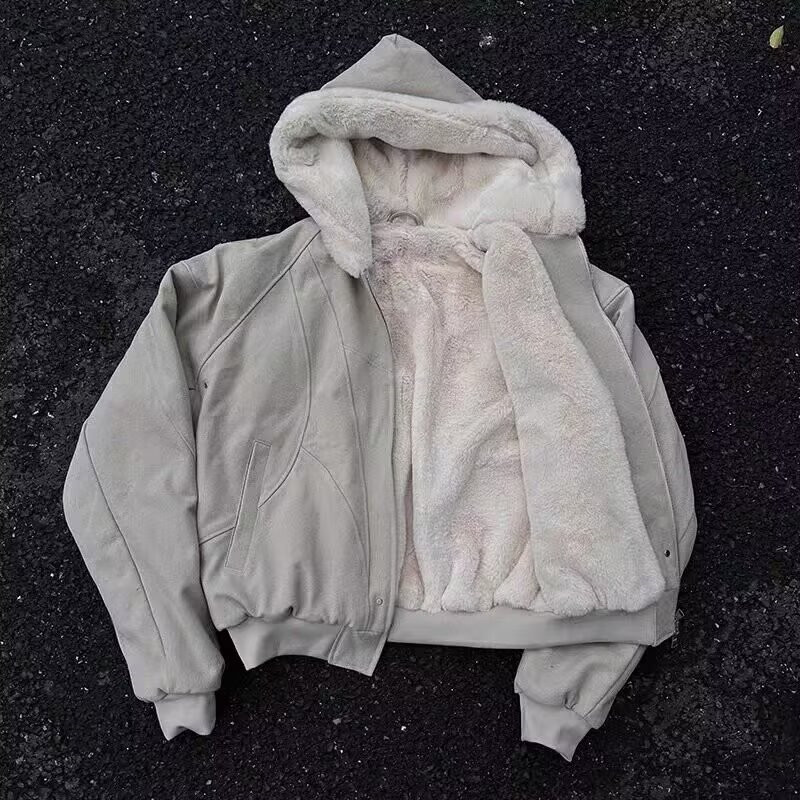 Autumn and winter trendy brand heavyweight canvas washed mountain sculpture plus velvet thickened cotton jacket