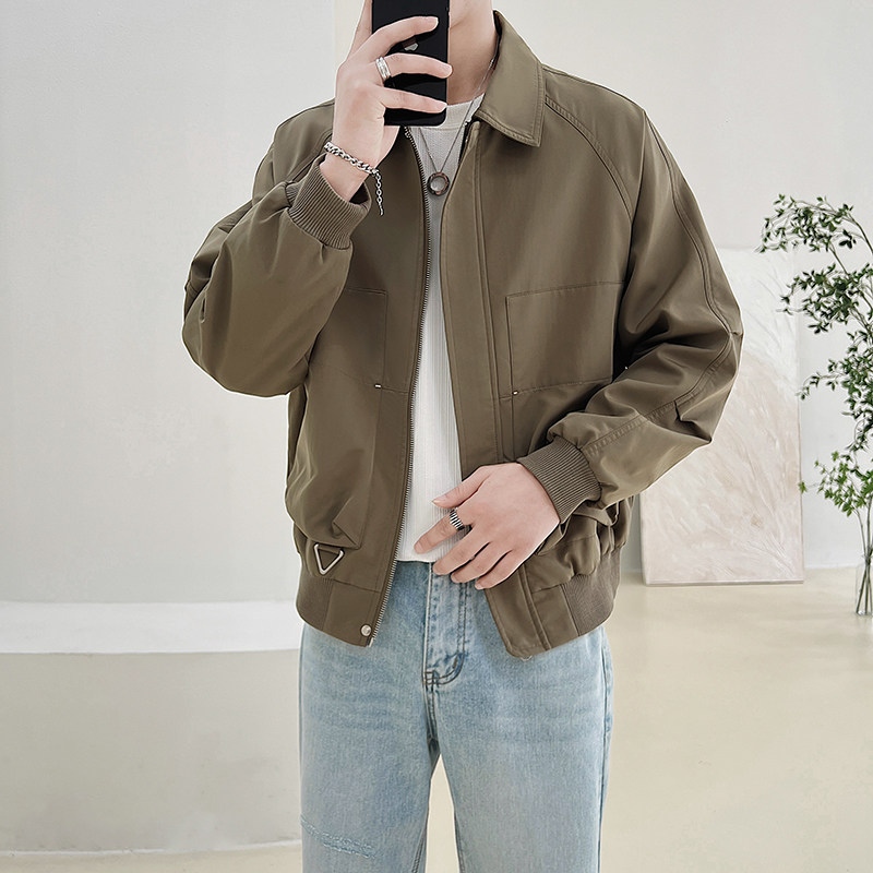 Autumn 2023 Thin Solid Color Casual Jacket for Mature Guys Shopkeeper Style