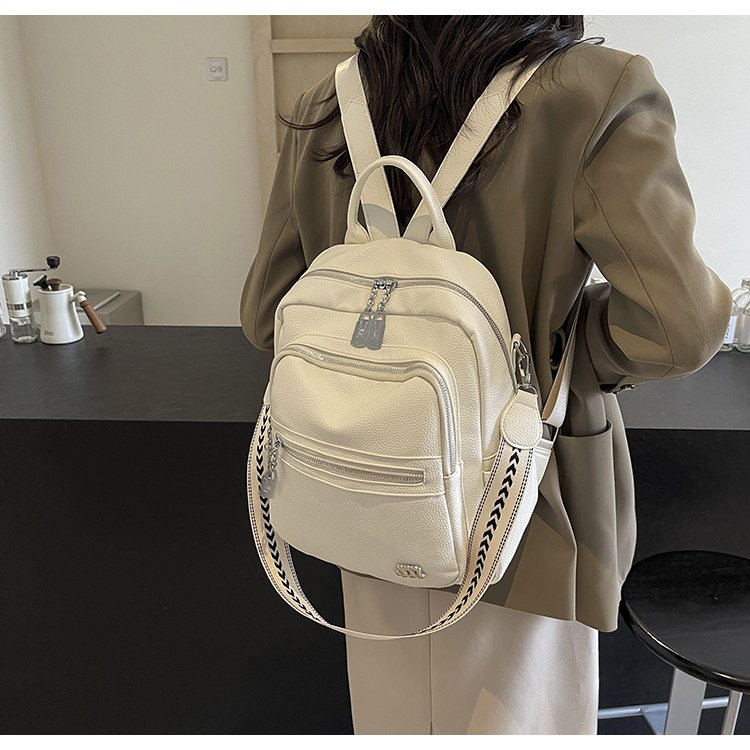 New solid color soft leather large capacity backpack fashion trend lightweight multi-purpose women's bag casual shoulder trendy bag cross-border