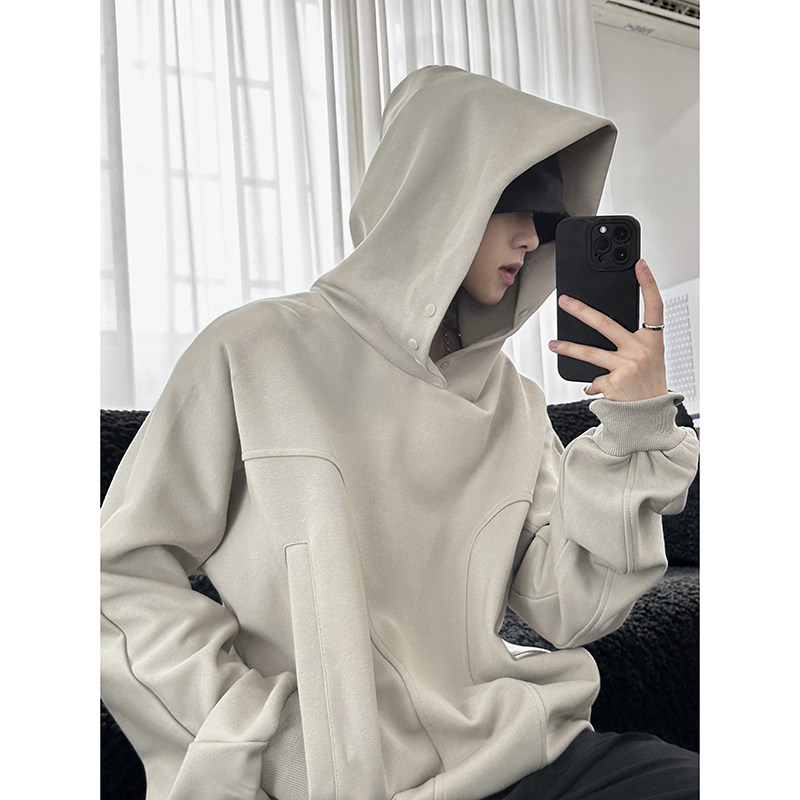 American ins high street dark loose breasted hooded sweatshirt jacket