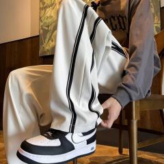 Black drawstring straight wide-leg pants for men in spring and autumn, loose high-waist drape floor-length casual sports pants